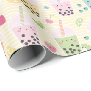 Niedlicher Bubble Tee auf dem gelben und weißen St Geschenkpapier