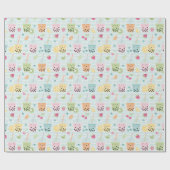 Niedlicher Bubble Tee auf hellblauen, weißen Strei Geschenkpapier (Flach)