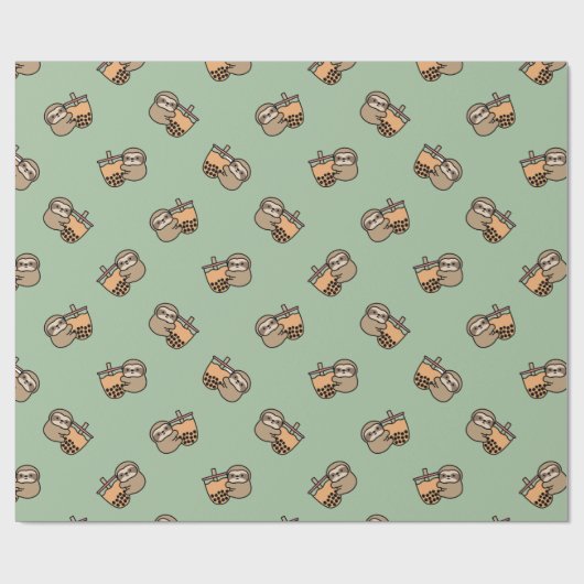 Niedlicher Bubble Tee & Sloth Geschenkpapier (Flach)
