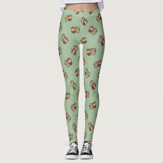 Niedlicher Bubble Tee & Sloth Leggings (Vorderseite)