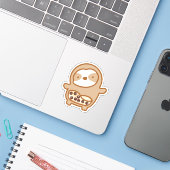 Niedlicher Bubble Tee Sloth Vinyl Sticker (Laptop mit iPhone)
