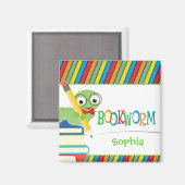 Niedlicher Bücherwurm, der auf den Büchern Magnet (Vorderseite/Rückseite)