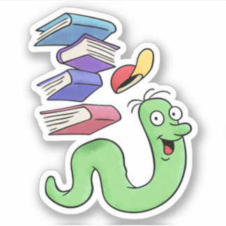 Niedlicher Bücherwurm, der eine Kiste von Büchern Aufkleber
