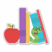 Niedlicher Bücherwurm mit Apfelkinderdesign Aufkleber (Vorderseite)