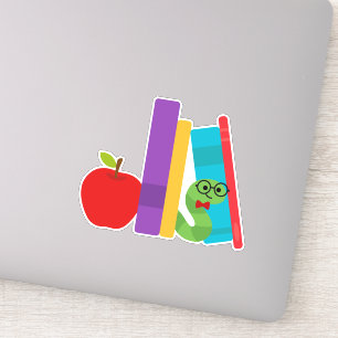 Niedlicher Bücherwurm mit Apfelkinderdesign Aufkleber