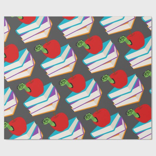 Niedlicher Bücherwurm mit Apfelkinderdesign Geschenkpapier (Flach)