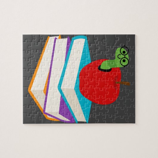 Niedlicher Bücherwurm mit Apfelkinderdesign Puzzle (Horizontal)