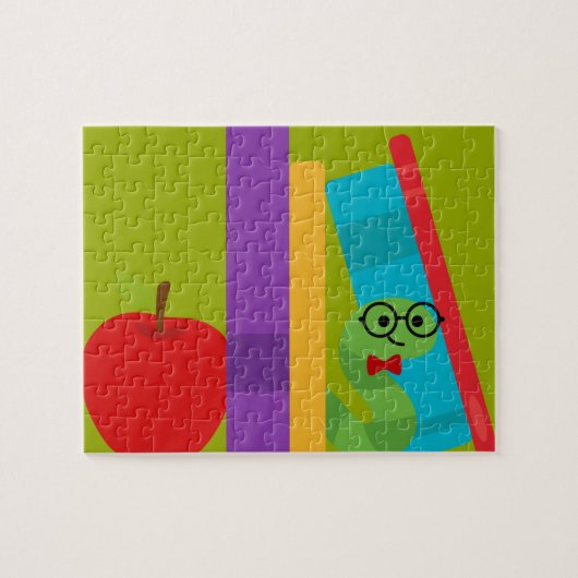 Niedlicher Bücherwurm mit Apfelkinderdesign Puzzle (Horizontal)