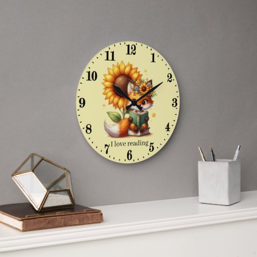 Niedlicher Buchfox Text hinzufügen Große Wanduhr (Büro)