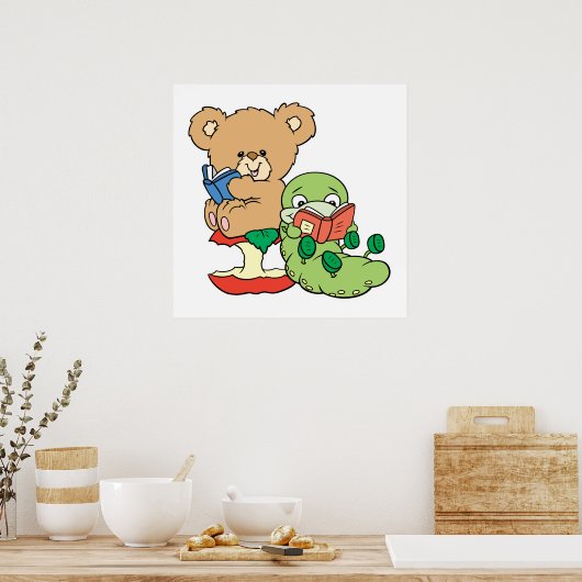 Niedlicher Buchwurm und Lesebär Poster (Küche)
