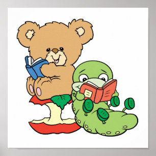Niedlicher Buchwurm und Lesebär Poster
