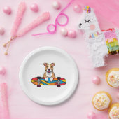 Niedlicher Bull Terrier auf einem Skateboard Pappteller (Party)