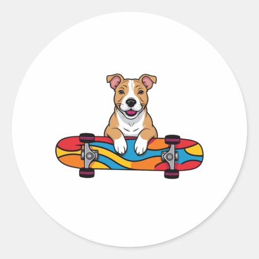 Niedlicher Bull Terrier auf einem Skateboard Runder Aufkleber (Vorderseite)