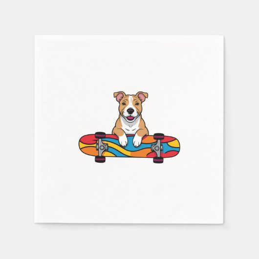 Niedlicher Bull Terrier auf einem Skateboard Serviette (Vorderseite)