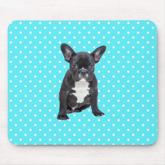 Niedlicher Bulldog Blue Polka Dots Mousepad (Vorne)