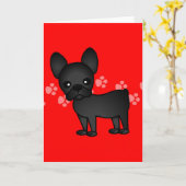 Niedlicher Bulldog-Cartoon Black Karte (Gelbe Blume)