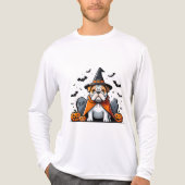 Niedlicher Bulldog Halloween-T - Shirt - Hexenhut, (Vorderseite)