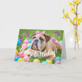 Niedlicher Bulldog Happy Birthday Karte (Gelbe Blume)