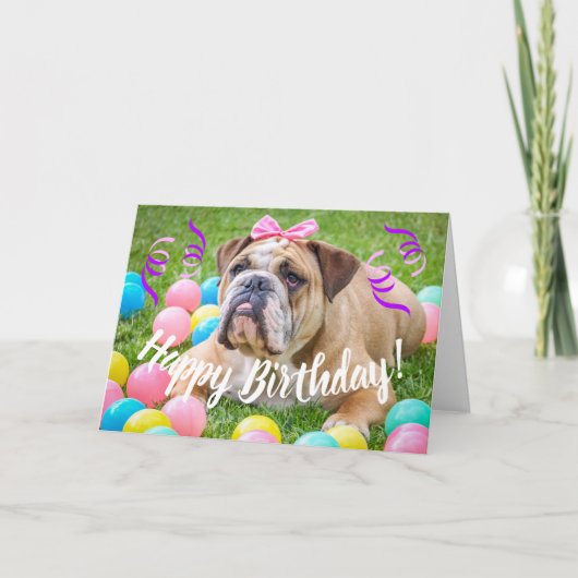 Niedlicher Bulldog Happy Birthday Karte (Vorderseite)