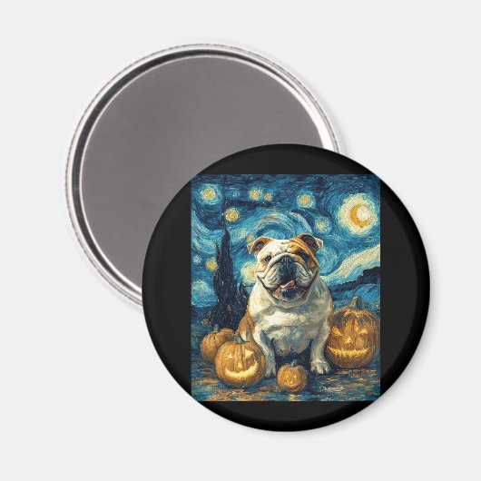 Niedlicher Bulldog-Hund Halloween-Kürbislaterne Magnet (Vorderseite/Rückseite)
