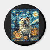 Niedlicher Bulldog-Hund Halloween-Kürbislaterne Magnet (Vorne)