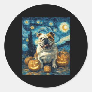 Niedlicher Bulldog-Hund Halloween-Kürbislaterne Runder Aufkleber