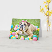 Niedlicher Bulldog in der Bow Blank Grußkarte Karte (Gelbe Blume)