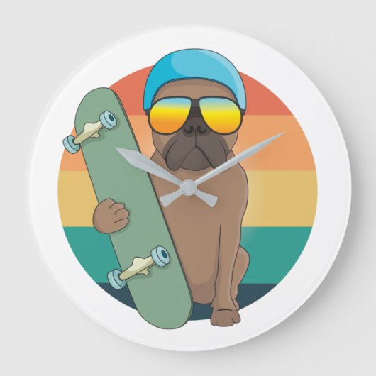 niedlicher Bulldog mit Skaten Große Wanduhr (Vorderseite)