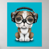 Niedlicher Bulldog Puppy-Dj mit Kopfhörern Poster (Vorne)