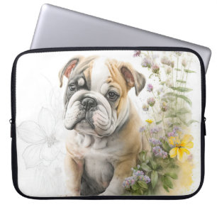 NIEDLICHER BULLDOG PUPPY HUND UND WILDBLUMEN LAPTOPSCHUTZHÜLLE