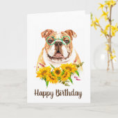 Niedlicher Bulldog & Sonnenblumen zum Geburtstag Karte (Gelbe Blume)