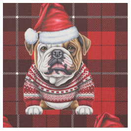 Niedlicher Bulldog und Red Holiday Kariert Weihnac Stoff