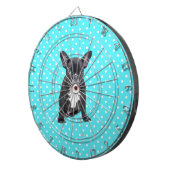 Niedlicher Bulldog Welpe Blue Polka Dots Dartscheibe (Vorderseite rechts)