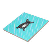 Niedlicher Bulldog Welpe Blue Polka Dots Fliese (Seite)