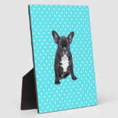 Niedlicher Bulldog Welpe Blue Polka Dots Fotoplatte (Seite)