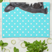 Niedlicher Bulldog Welpe Blue Polka Dots Geschirrtuch (Gefaltet)