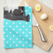 Niedlicher Bulldog Welpe Blue Polka Dots Geschirrtuch (Viertel Falte)