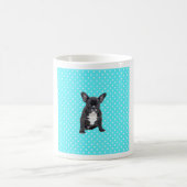 Niedlicher Bulldog Welpe Blue Polka Dots Kaffeetasse (Mittel)