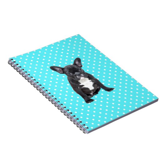 Niedlicher Bulldog Welpe Blue Polka Dots Notizblock (Rechte Seite)