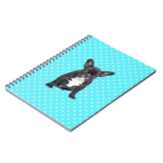Niedlicher Bulldog Welpe Blue Polka Dots Notizblock (Linke Seite)