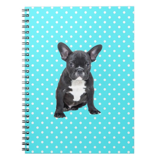 Niedlicher Bulldog Welpe Blue Polka Dots Notizblock (Vorderseite)