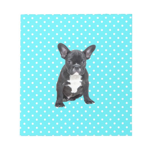 Niedlicher Bulldog Welpe Blue Polka Dots Notizblock (Vorderseite)