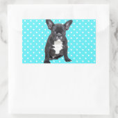 Niedlicher Bulldog Welpe Blue Polka Dots Rechteckiger Aufkleber (Tasche)