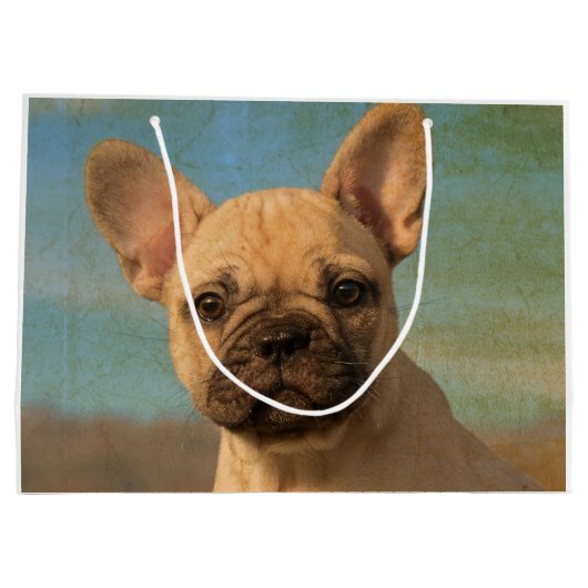 Niedlicher Bulldog Welpe - Funny Dog Head Foto . Große Geschenktüte (Rückseite)