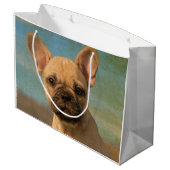 Niedlicher Bulldog Welpe - Funny Dog Head Foto . Große Geschenktüte (Rückseite Schrägansicht)