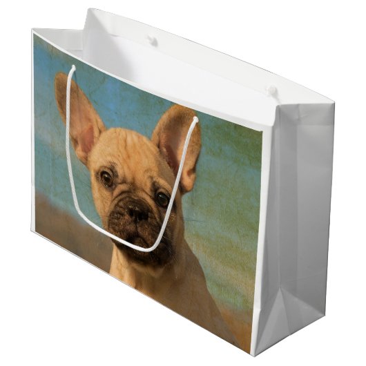 Niedlicher Bulldog Welpe - Funny Dog Head Foto . Große Geschenktüte (Vorderseite Schrägansicht)