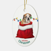 Niedlicher Bulldog Welpe in der Holiday Gift Bag Keramik Ornament (Links)