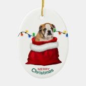 Niedlicher Bulldog Welpe in der Holiday Gift Bag Keramik Ornament (Vorne)