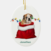 Niedlicher Bulldog Welpe in der Holiday Gift Bag Keramik Ornament (Hinten)