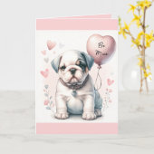Niedlicher Bulldog Welpe ist mein rosa Valentinsta Karte (Gelbe Blume)